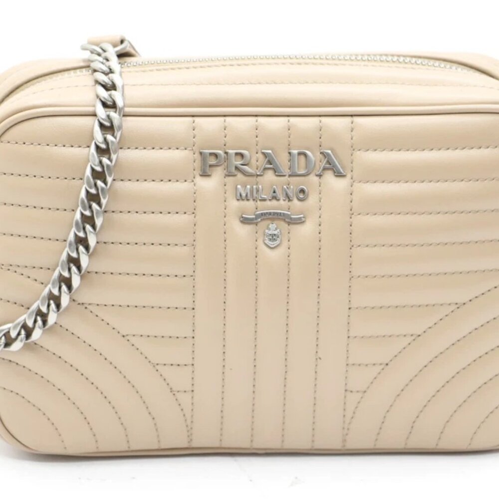 Prada Soft Calfskin Diagramme Camera Bag Cammeo - Biege